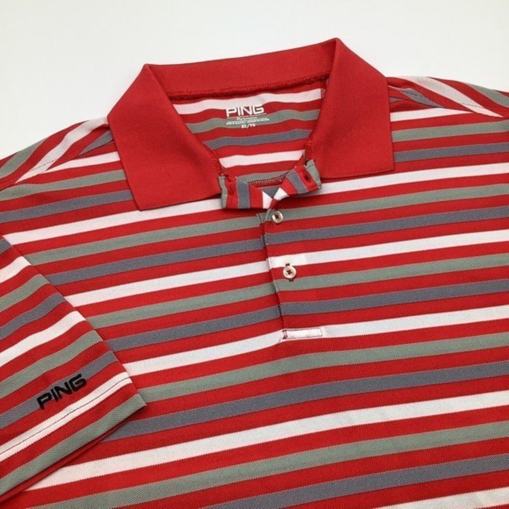 Ping Mens Short‎ Sleeve Performance Golf Polo Shirt Red Striped Size XL